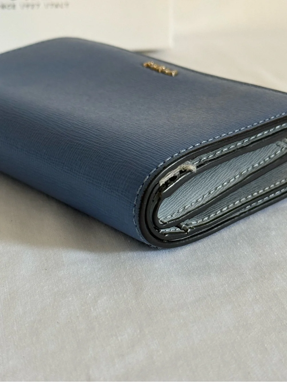 Furla Zip Around‎ Wallet Saffiano Leather Blue Bifold Card Case
